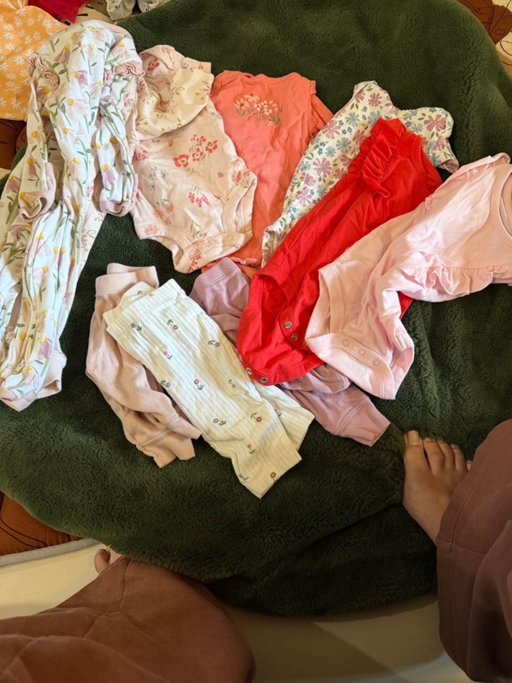 Baby Girls Mixed Bodysuit & Outfit Lot in Pink, Coral, Red, Floral